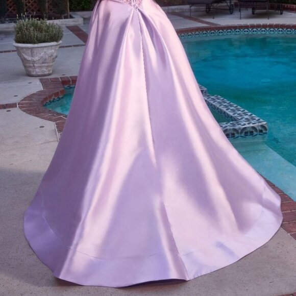 New Lavender Ceremonial Mikado Gown w/ Beaded Corset Bodice & Lace Up Back CD389 - Picture 14 of 14